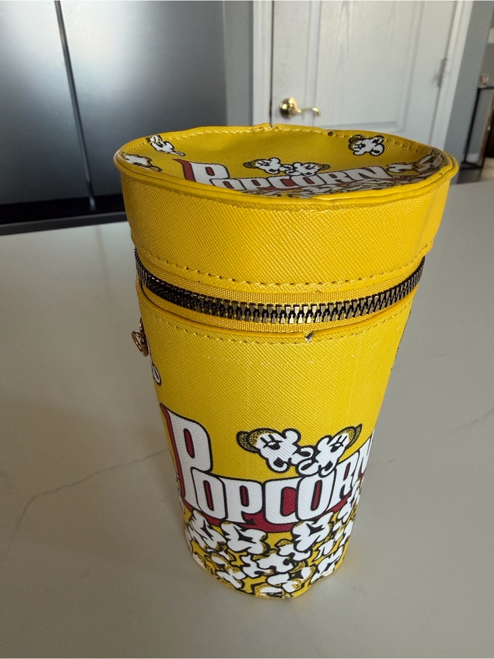 Popcorn Print Yellow Crossbody Bag with Gold Chain